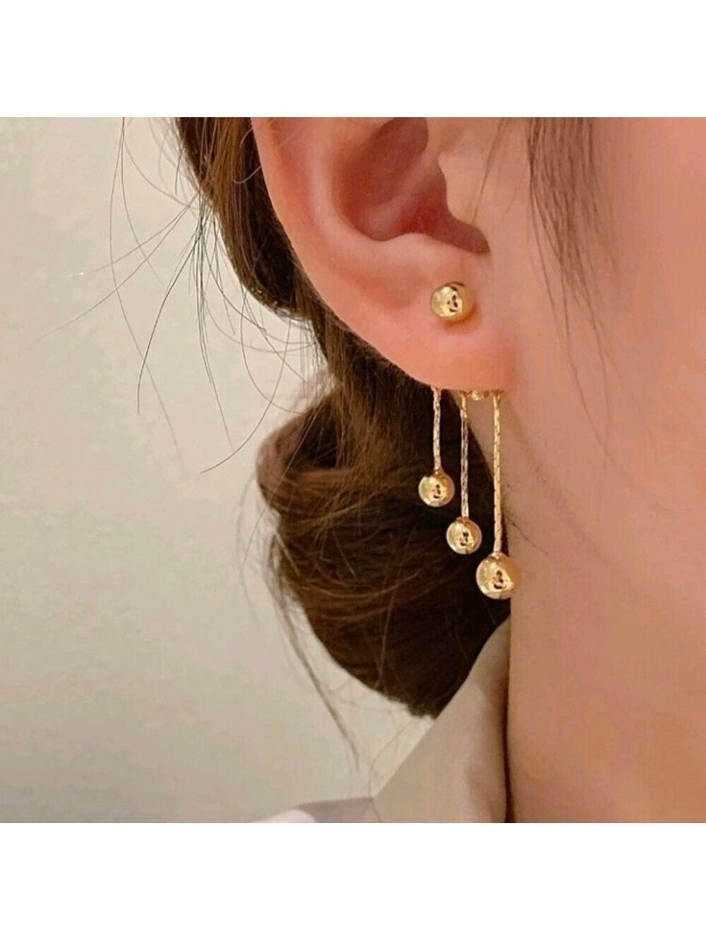 Gold Ball Drop Threader Earrings Women Jewelry